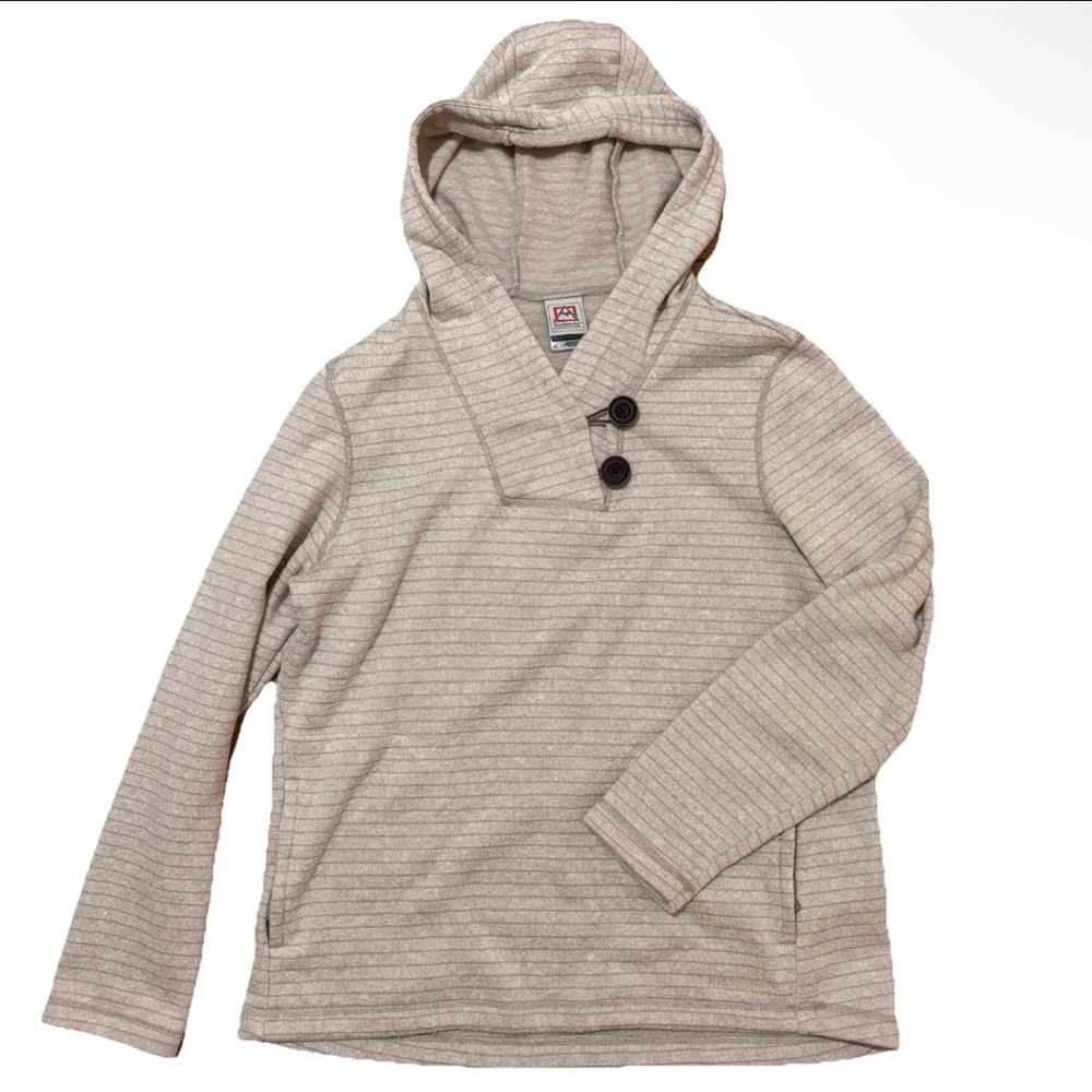 Avalanche Lila Hooded Sweatshirt striped button gray Buckle sz XL cozy